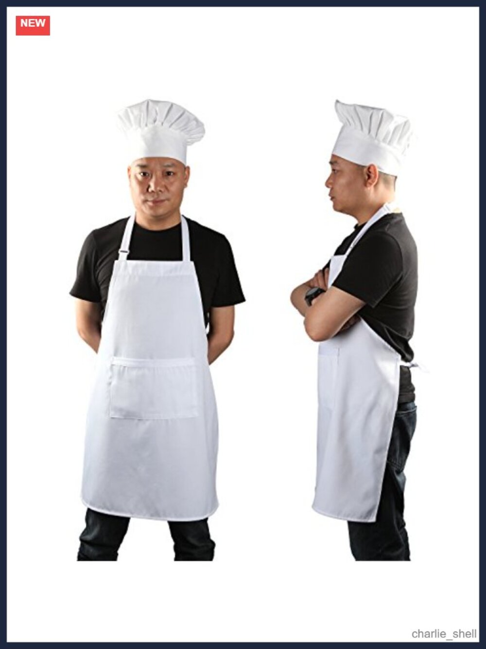 Chef Apron and Hat Set Cotton Polyester Blend Adjustable with Pockets